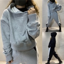 Large size hooded fashion sweater women short long sleeve winter new casual fat MM Sports wind age reduction coat trend