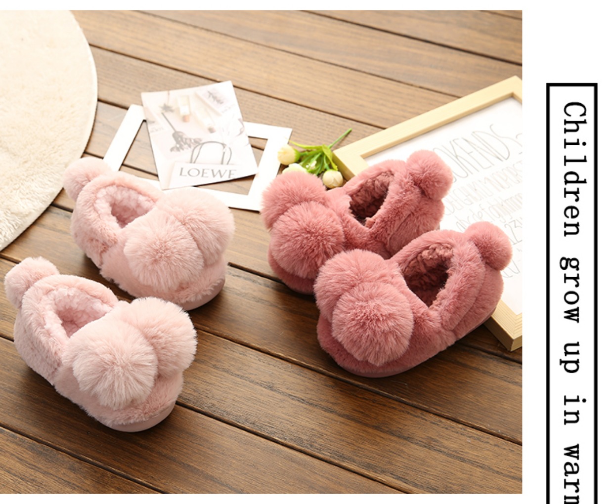 Dép cotton cho trẻ em mùa đông 1-3-8 tuổi Đàn ông và phụ nữ trẻ em giày bông tại nhà có dép chống trượt sang trọng cho cha mẹ dep đi trong nhà