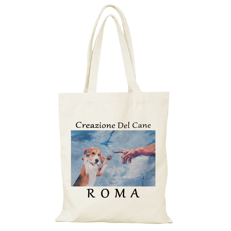 Roman Kitten Genesis Canvas Bag Roma Puppy Finger Canvas Bag Travel Tote Bag Large Capacity