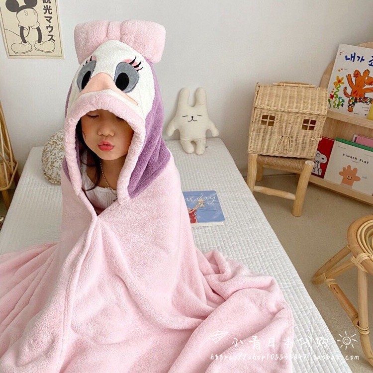 Japanese gp children's strong absorbent bath towel hooded baby multi-functional blanket men and women cartoon coral fleece bathrobe
