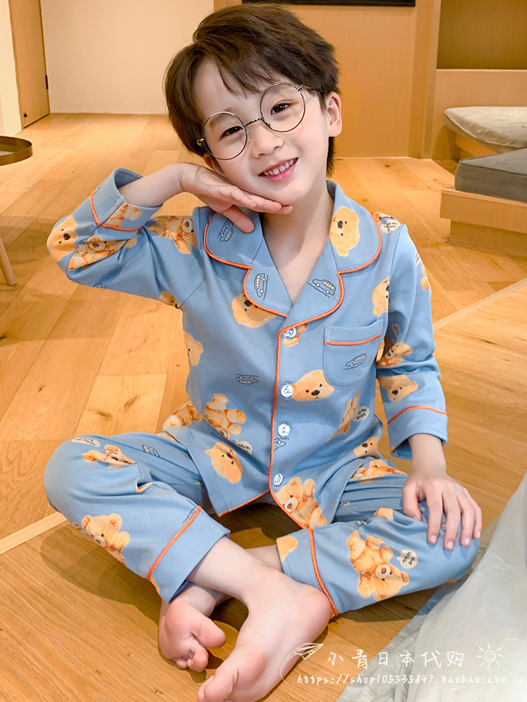 Japanese GP children's pajamas men's pure cotton spring and autumn winter long-sleeved big boy suit child baby home service