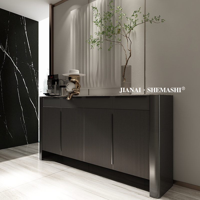 Italian minimalist solid wood shoe cabinet light luxury wind rock board porch cabinet post-modern entrance door storage decorative partition cabinet