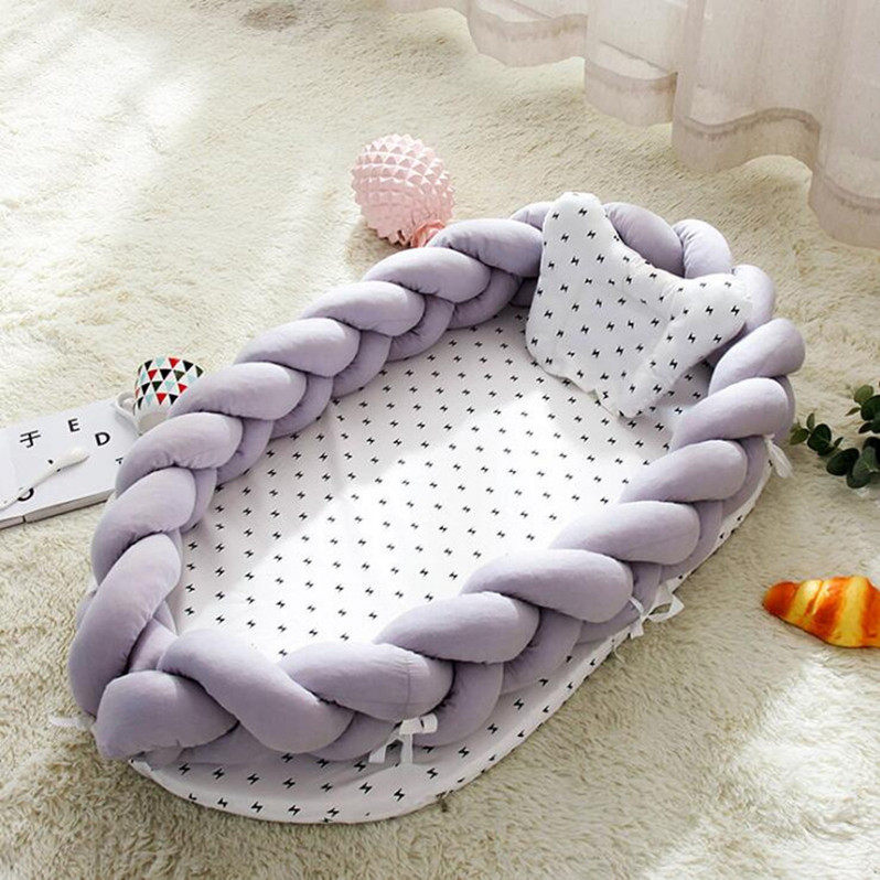 Full cotton woven folding portable crib in bed bionic removable and washable manual enclosure solid protective crib