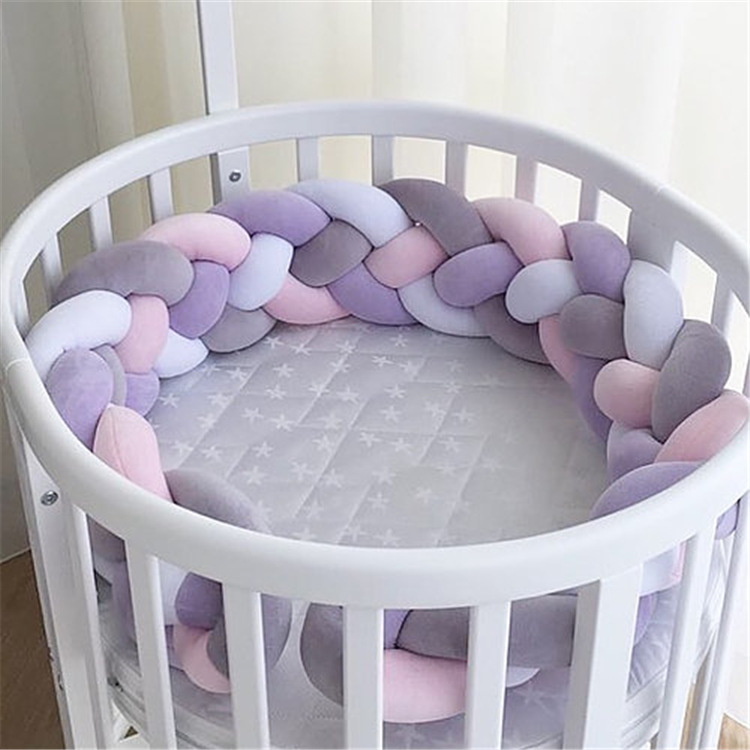 ins new 4 strands Danish braided strip knotted ball crib Anti-collision protection baby bed apron bed by