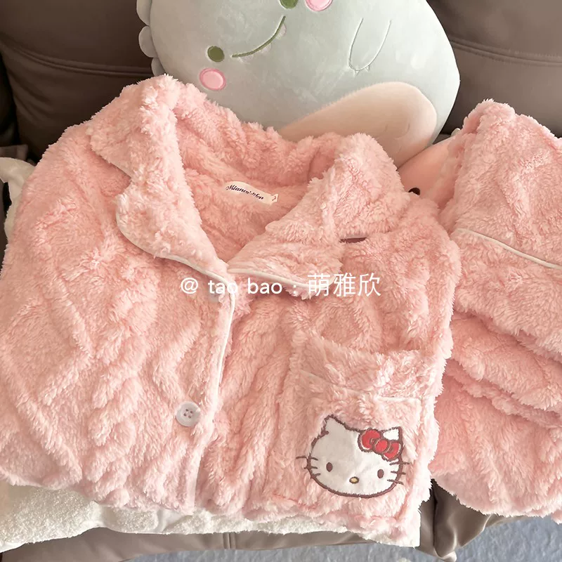 Пижама из кораллового велюра, деми-сезонная тёплая, с карманом «кот», размеры M–XL