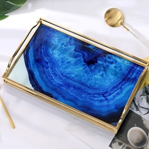 Nordic light luxury metal mirror tray aromatherapy rectangular glass household coffee table storage Cup set for tea cup