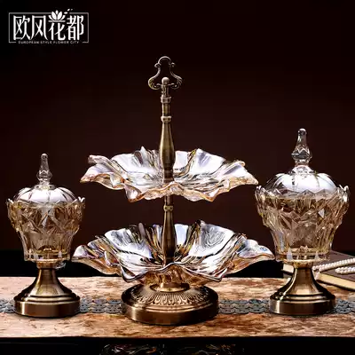 Fruit plate living room coffee table creative fashion simple home double crystal glass personality European coffee table fruit plate
