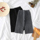 Autumn and winter girls' clothing thick knitted wide-leg pants thickened wool pants black nine-point pants straight casual pants plus fleece pants