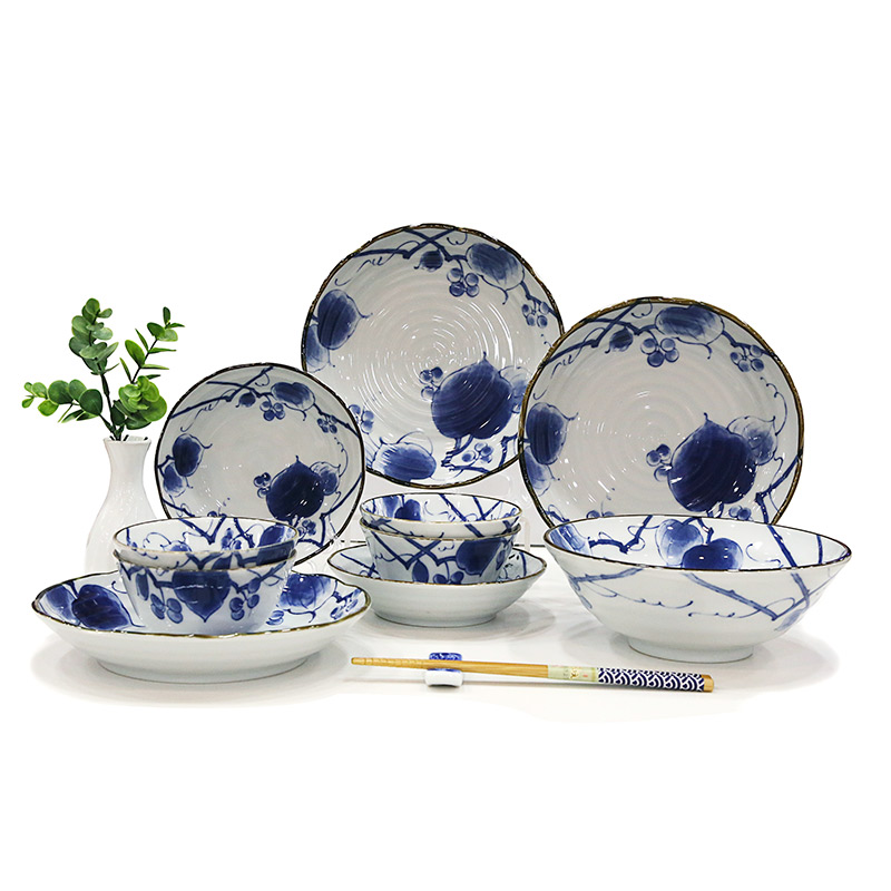 Japan imported mountain return ceramic tableware set plate rice bowl tableware household flat plate underglaze color deep plate