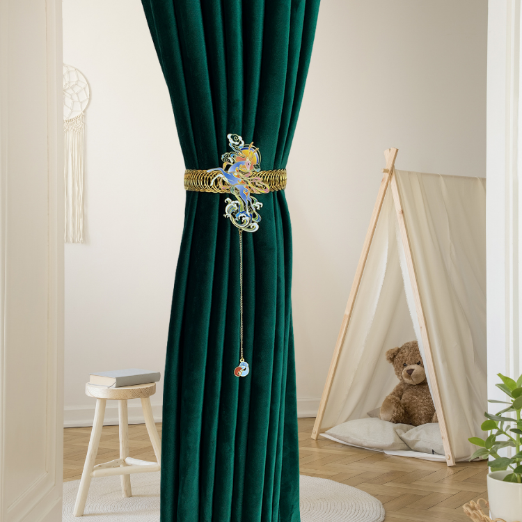 New Chinese-style national tide wind curtain buckle folding fan tassel alloy storage colorful deer club soft decoration villa curtain clip