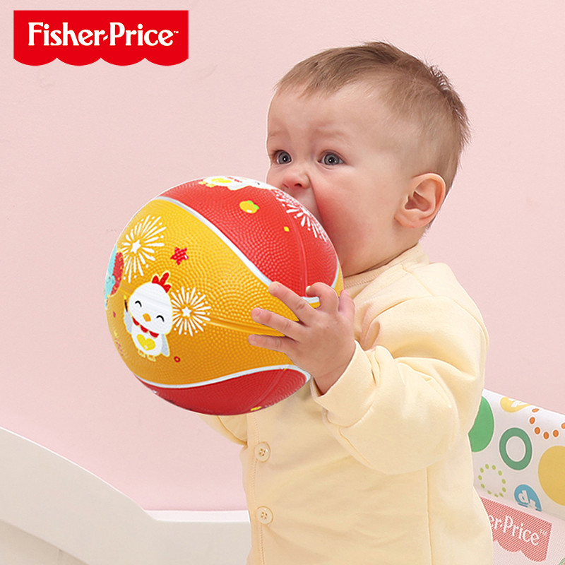 Fisher Baby rubber inflatable ball Cartoon kindergarten basketball pat ball shooting fitness toy Elastic small ball