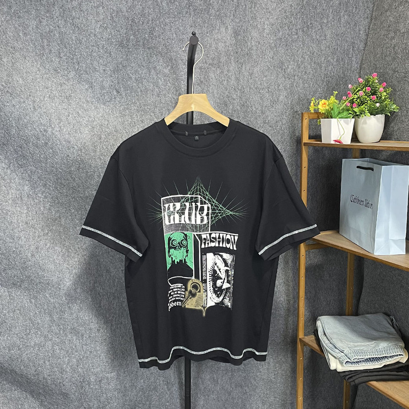 50 Yards of Cardstock Fabric, Men's Fashion Trendy Printed Slightly Loose Casual Versatile Round Neck Short-Sleeve T-Shirt Top 1375