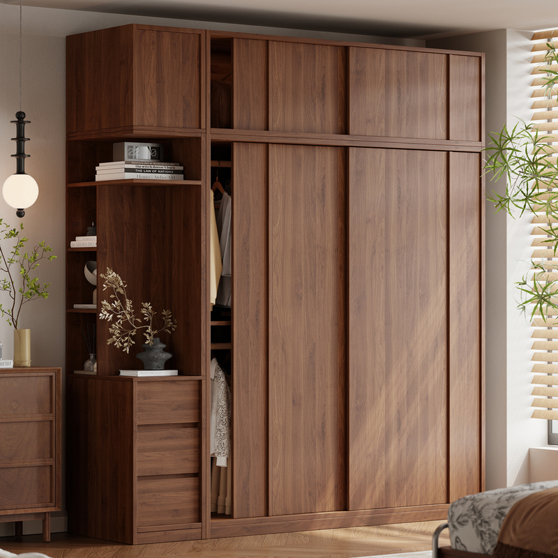 All Solid Wood Sliding Door Wardrobe, Antique Style, Home Bedroom, Modern Simple Oak Sliding Door Wardrobe, Large Wardrobe, Storage Cabinet