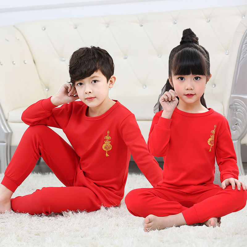 Childrens đồ lót suốt đời bộ bông chuột đỏ giữa năm con lớn cô gái bông lớn màu đỏ cậu bé mùa thu quần quần áo mùa thu.