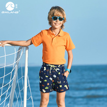 Gai Lang seaside holiday quick-drying children Beach pants boys middle and big children loose flat corner swimming trunks five-point casual shorts