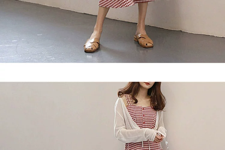 Đầu thu 2019 mới khôn ngoan váy khói hoa chuông Pháp kẻ sọc nhỏ cộng với áo hai dây cardigan - Sản phẩm HOT