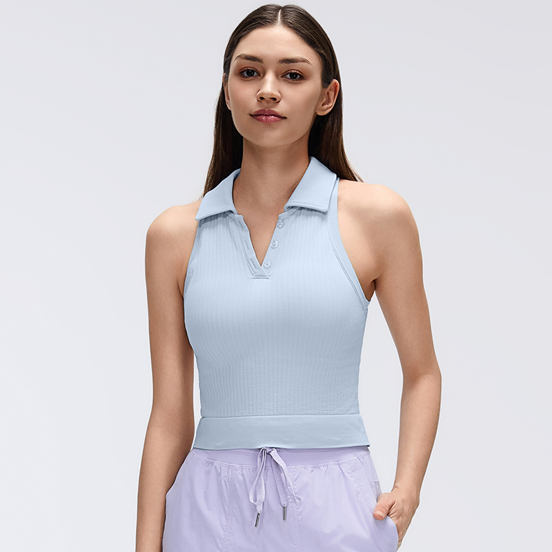 Nylora Simple Sports Style Polo Lapel Sleeveless Sports Vest Women's Tight-Fitting Running Fitness Yoga Bra Summer