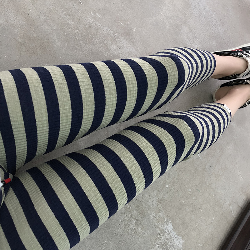 Mùa hè 2018 mới cotton rộng co giãn sọc ngang dây rút kitten leggings nữ Slim đã mỏng bảy quần thủy triều quần dài nữ