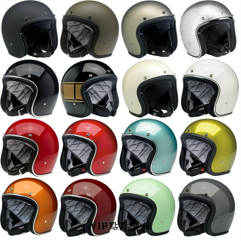 American import Biltwell Beckham with retro Harley motorcyclist helmet Triumph Indian half helmet