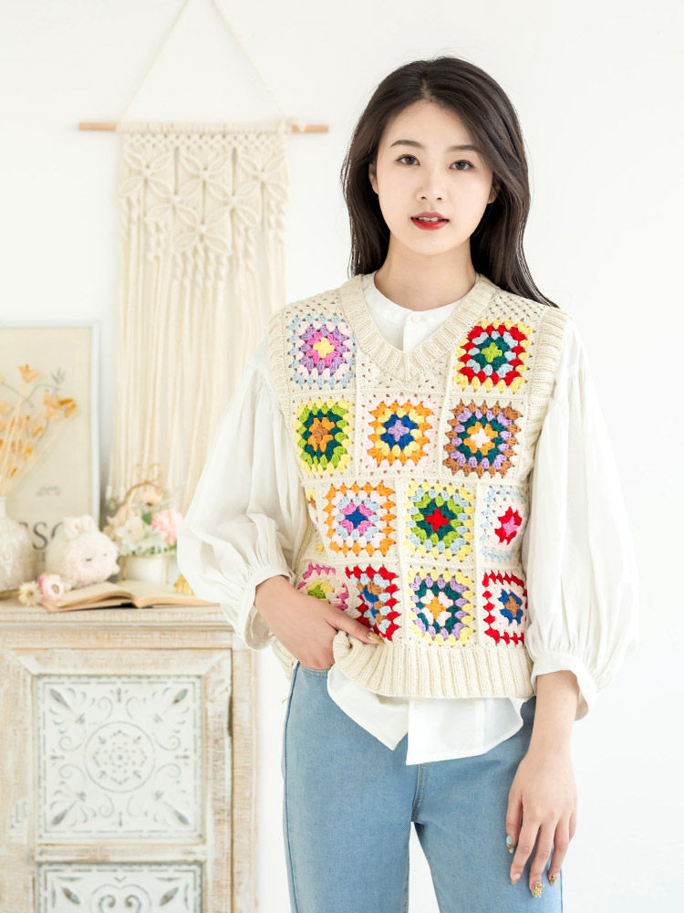 New mommy's handmade grandmother's checkered parent-child vest handmade diy crochet cotton knitting yarn ball material package