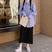 Spring and autumn Korean version retro Hong Kong flavor Western style loose and wild French long-sleeved plaid shirt shirt female student top tide