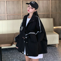 Spring and Autumn Korean version of Harajuku Harajuku style bf loose black retro collar tooling jacket casual long sleeve jacket jacket women