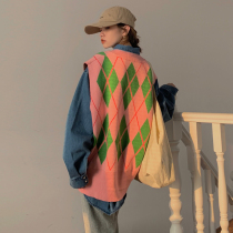 Sweater Pitch Female Spring and Autumn Korean Edition 2021 New Vintage Pink Rite Loose Joker Vest Overlay Coat Tide