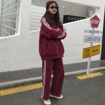 2021 Spring and autumn Korean edition ins Harajuku style bf loose casual pants sweatshirt sports suit two-piece set Female student tide