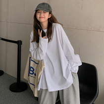 Spring and Autumn 2021 New Korean version of ins Hong Kong wind loose Joker White split base shirt long sleeve T-shirt womens coat tide