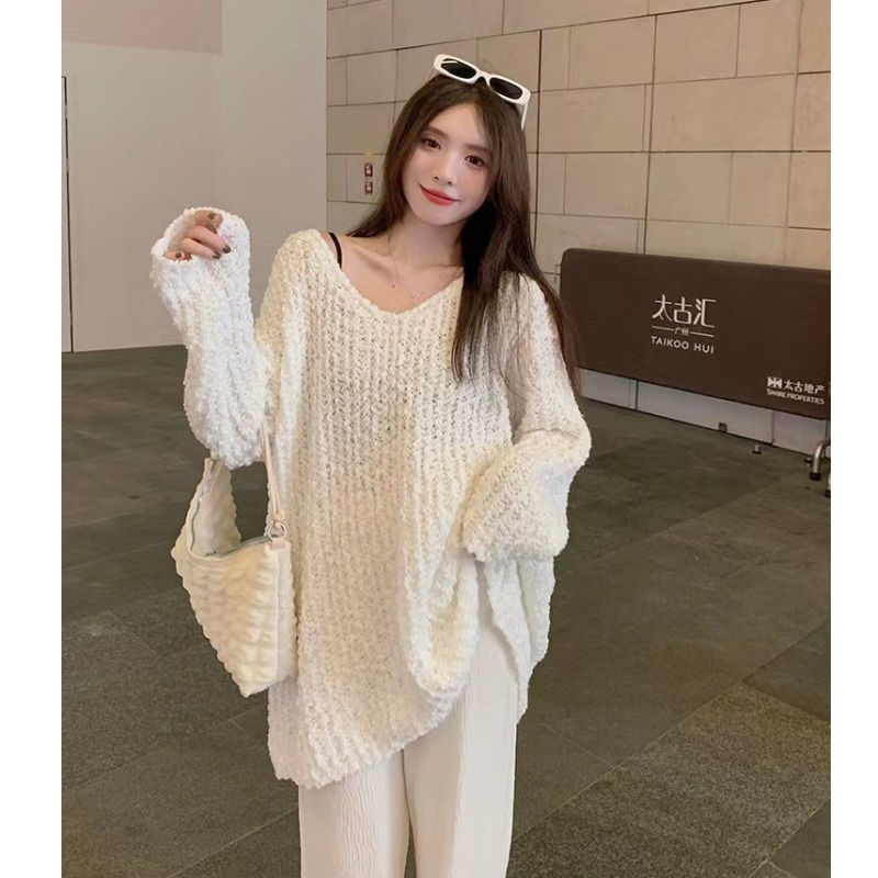 Women's Sweater Early Spring New Style 2026 Korean Style Gentle Mid-Length Loose V-Neck Long-Sleeved Pullover Knitted Top Women's Sweater Early Spring New Style 2026 Korean Style Gentle Mid-Length Loose V-Neck Long-Sleeved Pullover Knitted Top