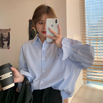 Striped Shirt Woman Design Sensation Small Crowdspring Loaded in Korean version 100 Lap Loose slim fit Lazy Jacket