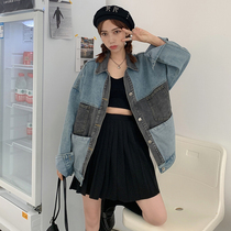 Spring and Autumn 2021 New Korean version of ins retro fried street harbor wind bf loose stitching denim jacket womens coat tide