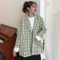Spring and autumn 2021 new Korean version loose thin section fried street net red small suit plaid blazer female student top