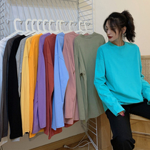 2021 New early autumn Korean loose thin couple solid color long sleeve T-shirt white base shirt coat womens ins tide