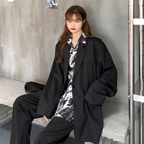 Early autumn Korean temperament retro suit tie-dyed long sleeve shirt black casual blazer fashion two-piece female