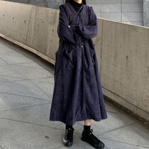 Retro temperament dress female autumn Korean lazy wind waist thin black Joker Corduroy skirt