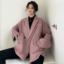 2021 Spring and Autumn New Korean Retro Hong Kong Style Loose Joker Corduroy blazer Suit Female Student