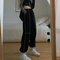 Autumn and winter 2021 New Korean version of ins pants children black high waist thin wide legs hanging feeling Joker straight pants