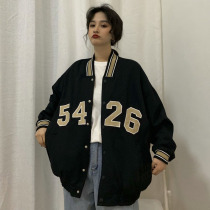 Retro Hong Kong style chic top autumn Korean loose Joker black long sleeve baseball suit casual jacket jacket women