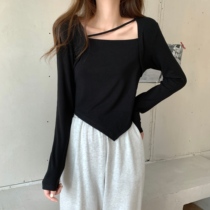 Dont give a square lead long sleeve T-shirt female spring and autumn design feeling small crowd pure desire sexy irregular beating undershirt right shoulder blouses