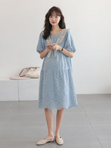 Sea Salt Wind ~ Design Pregnancy Woman Dress Summer Dress Trendy Loose Breathable Lace Hollowed-out pure cotton dress Damp Spicy Mother