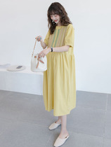 Summer gentle wind ~ pregnant woman summer clothes dress dress loose big code little fresh cotton linen breathable embroidery over knee long skirt