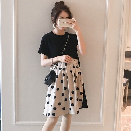 Pregnant Woman Summer Clothing Polo Dot Ocean Dress 2022 New Short Sleeves Splicing Fashion Summer Dresses Small Sub Loose Blouses