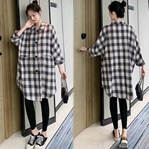 Pregnant women autumn suit fashion out loose net red coat women thin plaid pregnant women dress Spring Autumn
