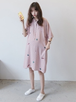 Pink girl ~ pregnant woman with dress and summer clothing fashion casual loose and laced dress with cotton linen lattice skirt