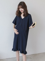 Pregnancy Woman Dress Summer Clothing T-shirt Dress Fashion Casual Style Casual style Pregnant Pregnant Woman with a long section of dress in a dress