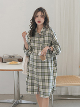 Pregnant Woman Spring Dress 2022 New Stylish Retro Plaid Shirt Skirt Occupation Can Breastfeed Long Pregnant Woman With Dress