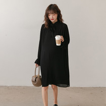 Pregnancy Woman Dress Spring Clothing Fashion style Korean version Loose Belly long dress with long dress Snowy pure pregnant woman Snow spinning Liondress