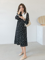 Spring new gestational woman dress fashion snowspun pregnant woman with dress and slim Herben uproar over knee long dress