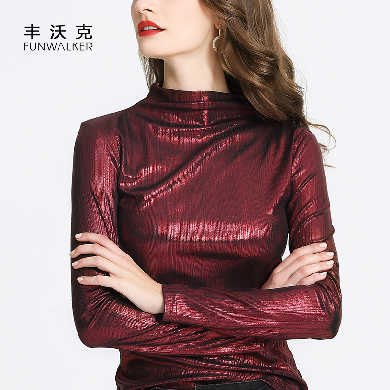 半高领打底衫女个性潮款长袖加绒欧洲站亮丝2019韩版ins内衬T恤冬